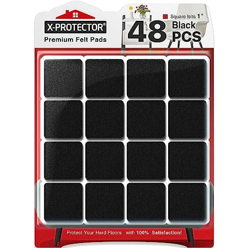 Image of Chair Pads Floor Protectors X-PROTECTOR 48 PCS 25mm - Felt Furniture Pads - Premium Chair Feet Protectors - Protect Wood Floors with Chair Leg Floor Protector (Square, Black)!