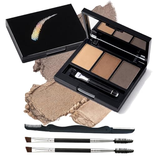 Image of Brown Coffee Eyebrow Powder Kit Waterproof Smudge Sweat-Resistant 3-Color Palette Natural Long-Lasting Definition Seamless Blending Dual Brush Mirror Touch-Ups Professional Accessory Tools