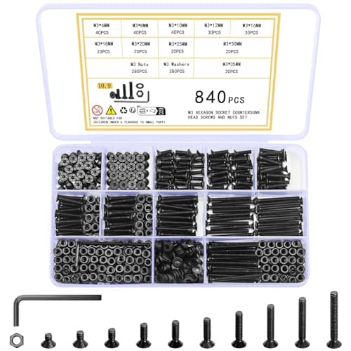 Image of Ewwtrey 840 Pcs M3 Screws Set, Countersunk Hex Socket Head Cap Screws and Nuts Set, M3 Bolts and Nuts Assortment, Hexagonal Flat Head Machine Screw, with Wrench