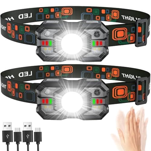 Image of LED Head Torch Rechargeable ,【2 Pack】Super Bright 2000LM Headlamp, 20H Runtime 5+1 Modes Adjustable Headtorch with Motion Sensor, Waterproof Headlight with Red Light for Camping Fishing Cycling Hiking