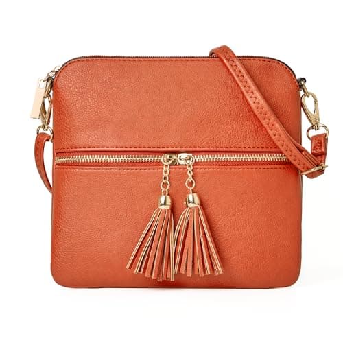 Image of Woodland Leathers Crossbody Bags for Women, Designer Faux Leather Small Shoulder Bag for Women With Adjustable Strap, Ladies Multiple Compartments Messenger Bag (Orange, Small (21.5x21.5 cm))