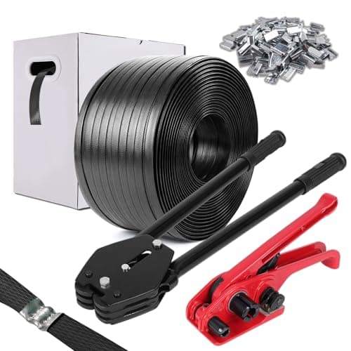 Image of WCM Strapping Banding Strapping Kit, Poly Strapping Kit, Packaging Banding Tool with 12MM x 800M Length Polypropylene Strapping Coil Roll – Certified 140KG Break