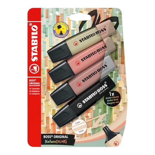 Image of STABILO BOSS ORIGINAL NatureCOLORS - Highlighter - Pack of 4 - Mud Green, Sienna, Umber, Black