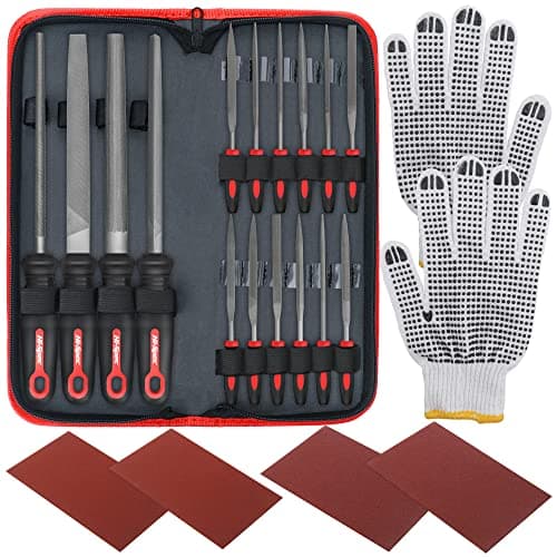 Image of Hi-Spec 16pc Metal File Set – Hand & Needle Files, Large & Fine Micro Steel, Flat, Half, Round & Triangle for Crafts, Metal & Wood Work. Complete Set in Zipper Storage Case