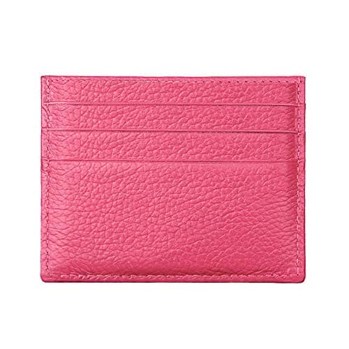 Image of Hibate Women's Real Leather Slim Wallets Card Case Holder Front Pocket Sleeve Debit Credit - Rose Pink