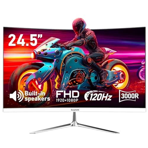 Image of Gawfolk 24 Inch Curved Gaming Monitor, Built-in Speakers, 120Hz, 1920x1080P Full HD, 98% sRGB, 3000R Curvature, HDMI & VGA Ports, White PC Monitor