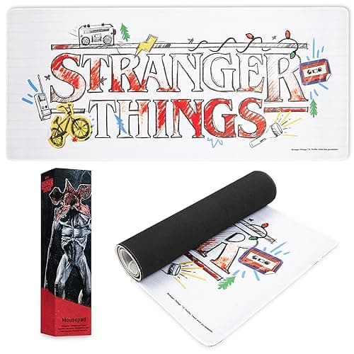 Image of Stranger Things Desk Mat Large Mouse Mat 80 x 36 cm Desk Protector Mat PC Laptop Keyboard and Mouse Mat Gamer Gifts (White)