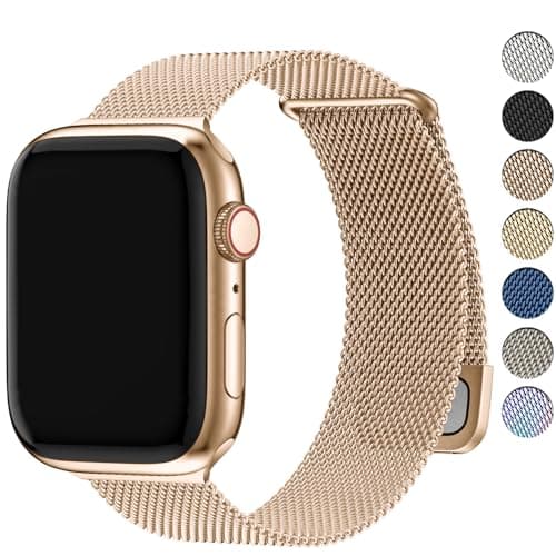 Image of Fullmosa Compatible with Apple Watch Straps 40mm 42mm(S11/10) 38mm 41mm 46mm 44mm 45mm 49mm, Magnetic Milanese Loop iWatch Straps for Women Men for Series 11 10 9 8 7 6 5 4 Ultra SE 3 2 1, Rose Gold