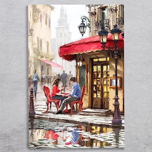 Image of Global Designs Bistro Ceramic Tile Picture Romantic Paris Scene Plaque Sign Wall Art Macneil Studio 30x20cm