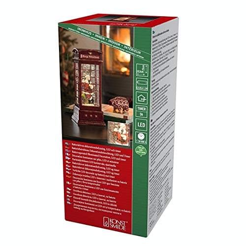 Image of Konstsmide LED Snow Globe Lantern "Santa Telephone Box", Water Filled Lantern/Water Spinner/Indoor/5 Hour Timer/Battery:3xC 1.5V (excl)/Christmas Lantern 1 Warm White Diode