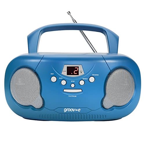 Image of Groov-e Original Boombox - Portable CD Player with Bluetooth, Radio, 3.5mm Aux Port, & Headphone Socket - LED Display, 2 x 1.2W Speakers - Battery or Mains Powered - Blue