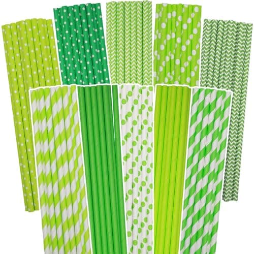 Image of Gcardist Green Paper Straws for Drinking Green Disposable Straws 100pcs Bulk（10 Pattern）