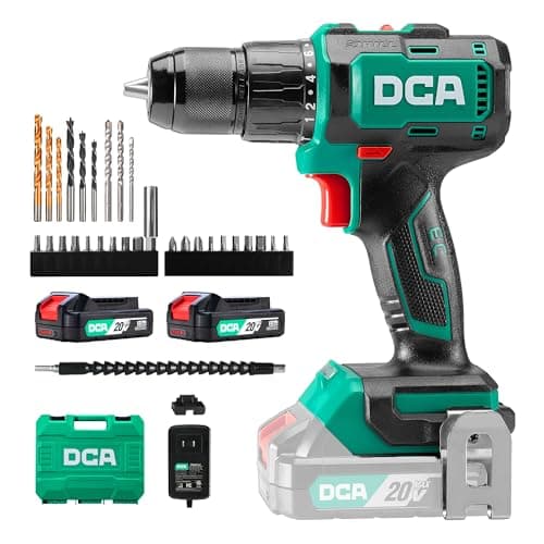 Image of DCA 20V Brushless Hammer Drill Set Cordless, 55Nm Max Torque Impact Drill,13mm All-Metal Chuck,27000 IPM,18+1+1 Torque Setting, (0-450/1800RPM), Compact Design with 2*2.0Ah Battery & Charger ADJZ2055i