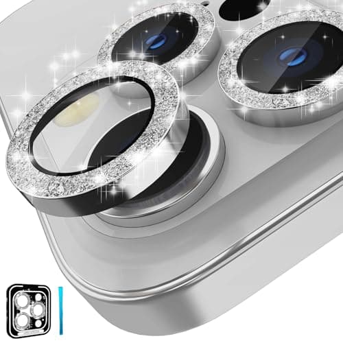 Image of CloudValley Camera Lens Protector for iPhone 14 Pro (6.1 inch) and iPhone 14 Pro Max (6.7 inch), 9H Tempered Glass Metal Ring Camera Cover Film [Case Friendly Anti-Scratch HD Clear], Glitter Silver