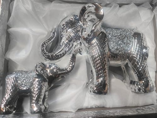 Image of Biznest Set Of 2 Crushed Diamond Antique Elephant Showpiece Silver Shelf Sitter Unique Ornament Statue