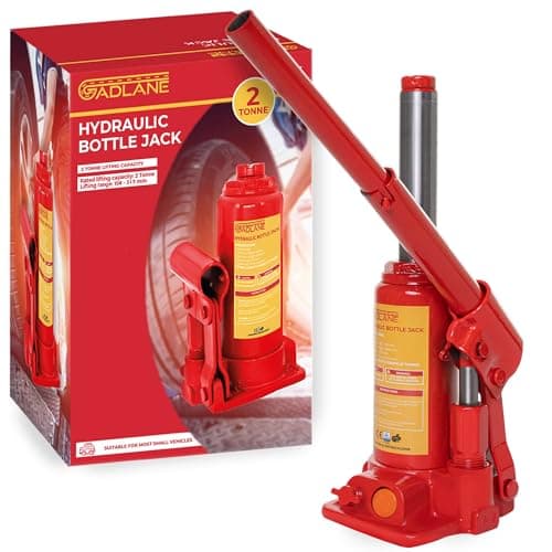 Image of GADLANE Hydraulic Bottle Jack 2 Tonne - Powerful, Durable Alloy Steel Hydraulic Jack with 2 Tonnes Lifting Capacity (2000kg), Safety Overload Valve & Quick-Fit Handle - For Small Cars/Vans - 2 Tonne
