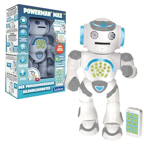 Image of Lexibook Powerman Max, Remote Control Walking Talking Toy Robot, STEM Programmable, Dances, Singing, Telling 10,000 Stories, Learning Quiz, Shooting Discs, Voice Repetition, ROB80DE