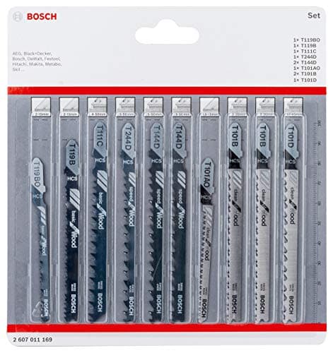 Image of Bosch 10-Piece Jigsaw Blade Set (for Wood, Professional Accessories for Jigsaws with T-Shank Holder)