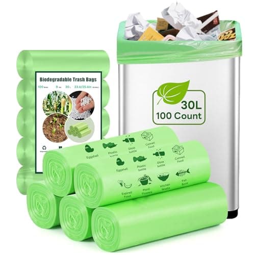 Image of 30 Litre Compostable Bin Bags - 100 Counts Biodegradable Bin Liners Strong Pedal Food Waste Trash Bag Compost Bin Liner for Kitchen Office Bathroom