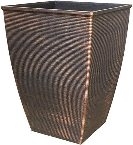 Image of Muddy Hands 46.6 Litre Tall Square Planter Plant Pot with Drainage Holes – Large Copper Effect Ribbed Plastic Flower Pot for Outdoor Garden Patio Plants Trees Shrubs
