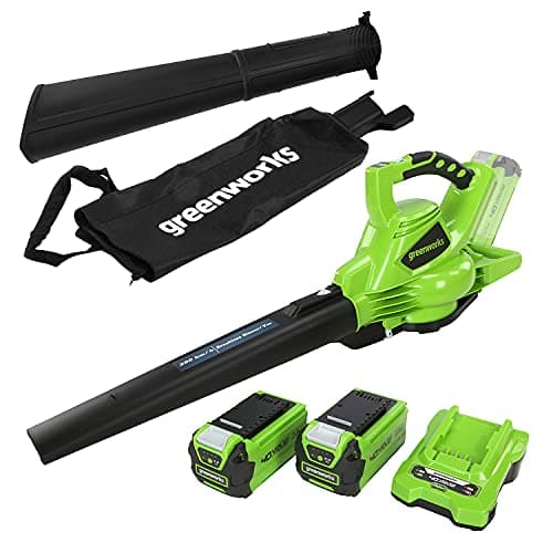 Image of Greenworks GD40BVK2X Cordless Leaf Blow Vac with Brushless Motor, 280km/h, 9.63m³/min, 45L Mulching Bag , Two of 40V 2Ah Batteries & Charger, 3 Year Guarantee