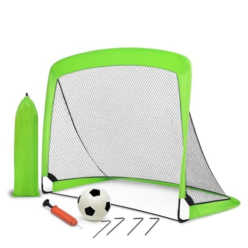 Image of Koolbitz Pop Up Football Goal for Kids (120x90cm) Foldable Soccer Net with Ball & Pump, Portable Goal Post for Outdoor Sports Training Activity, Garden Practice Game Gift Set for Children Ages 3+