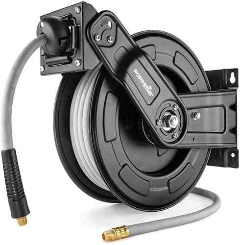 Image of Poppstar Steel Compressed Air Hose Reel (20m+2m, Diameter (9.2x15mm)), Connections 1/4 inch BSPT