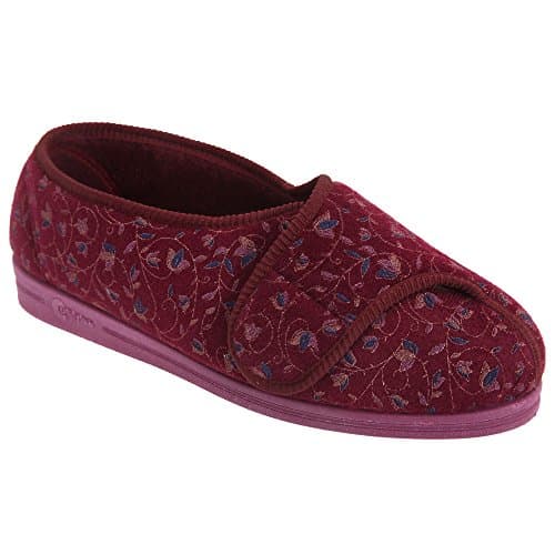 Image of Comfylux Womens/Ladies Helen Floral Superwide Slippers (7 UK) (Wine)