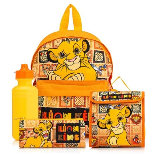 Image of Disney Lion King 4 Piece Backpack School Set for Kids | Includes Lunch Bag, Water Bottle, Pencil Case | Boys Girls Backpack with Kangaroo Pocket | Back to School Set Ages 3-7 Years