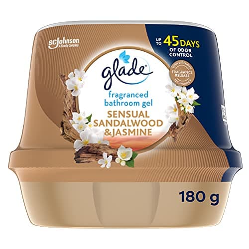 Image of Glade Fragranced Bathroom Gel, Bathroom Air Freshener & Discreet Odour Eliminator, Sensual Sandalwood and Jasmine, 180g (Packaging may vary)