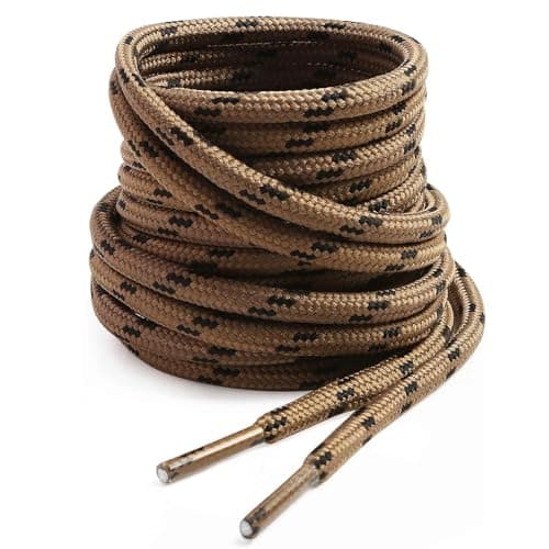 Image of VSUDO 120 cm Round Brown Boot Laces, Heavy Duty Shoelaces for Work Boots, Strong Hiking Replacement Shoe Laces for Outdoor Footwear (1 Pair-Brown with Black Dot-120cm)