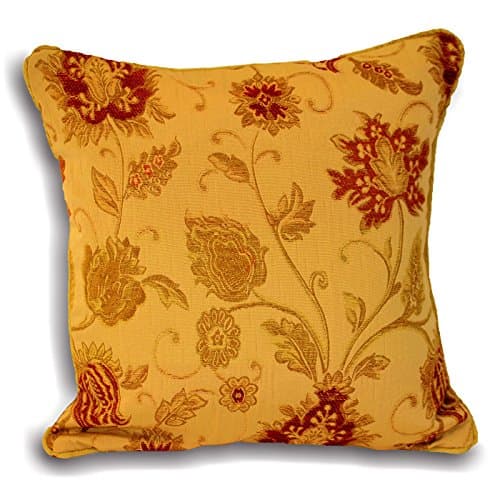 Image of Riva Paoletti Zurich Cushion Cover - Decorative Floral Jacquard Design - Piped Edges - Reversible - 100% Polyester - 45 x 45cm (18" x 18" inches) - Designed in the UK - Gold Yellow