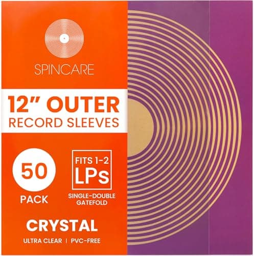 Image of 50x 12 Inch Standard Outer Vinyl Record Sleeves | Crystal Clear Covers for Single Double Albums & LPs | Acid-Free Protective Plastic Sleeves | Clean & Crisp Polypropylene