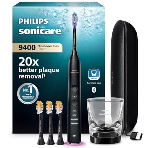 Image of Philips Sonicare DiamondClean Smart 9400 Electric Toothbrush, Sonic Toothbrush with App, Pressure Sensor, Brush Head Detection, 4 Brushing Modes and 3 Intensity Levels, Black, Model HX9918/89