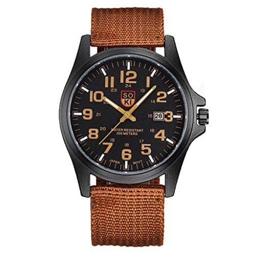 Image of Men Watch Fashion Woven Calendar Quartz Men's Watch Belt Watch Nylon Men's Watch H70455533 (Brown, One Size)
