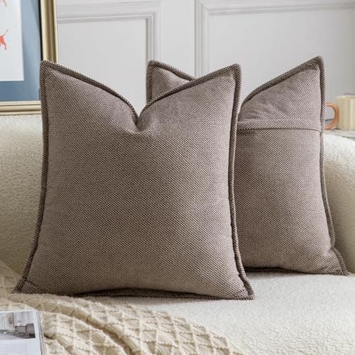Image of Madizz Decorative Chenille Taupe Cushion Covers 50x50 cm Pack of 2 Throw Pillows for Couch Sofa Boho Accent Pillow Cases for Bed Cushion for Bedroom Living Room Modern Home Decor
