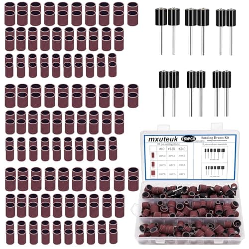 Image of mxuteuk Sanding Drum Set,Including 138 Pieces Aluminum Oxide 80 120 240Grit Drum Sander Sanding Sleeves and 12 Pieces Drum Mandrels for Dremel Rotary Tool,Sanding Drums with Box