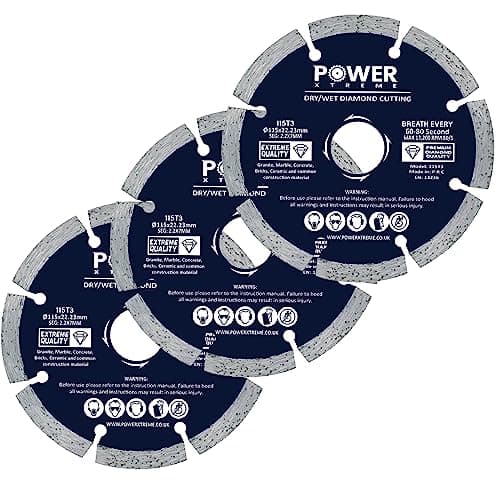Image of Power Xtreme 115mm Diamond Cutting Discs for Angle Grinder | Pack of 3 – Fast, Clean Cut on Concrete, Tiles, Stones, Marble and Ceramics