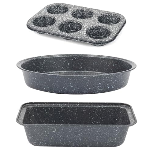 Image of Salter COMBO-9288 Megastone Cake Tin Set – Non-Stick Bakeware Oven Trays, Carbon Steel, Muffin Tray, Round Cake Pan, Loaf Tin, Easy Clean, Lightweight, Fixed Base, For Bread, Fairy Cakes, Sponge Cakes