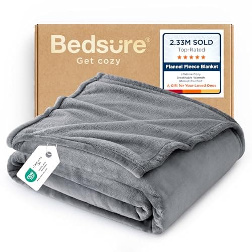 Image of Bedsure Fleece Throw Blanket for Sofa - Soft Cosy Fluffy Blankets for Bed, Warm Single Throws for Audlts, Gifts for Women and Men, Silver Grey, 130x150 cm