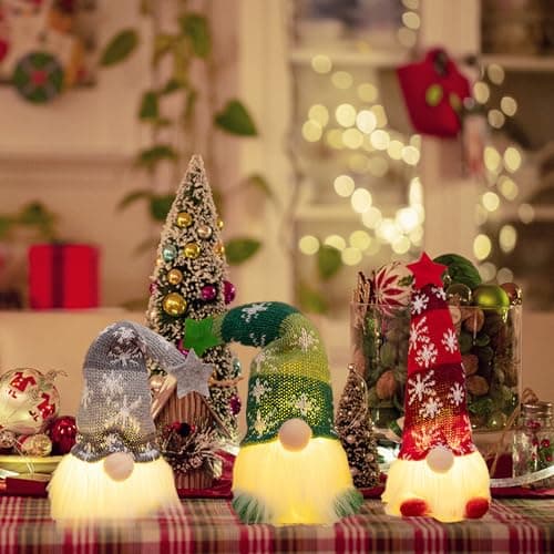 Image of Pryzoq 3 Pack Light Up Swedish Santa Gnomes, Xmas Gonks Ornaments with LED Lights,Handmade Christmas Decorations with Lights, Gonk Elf Ornaments for Indoor Xmas Holiday Decor (Short legs)