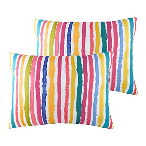 Image of furn. Aquarelle Stripe Twin Pack Polyester Filled Cushions, Multi, 43 x 33cm