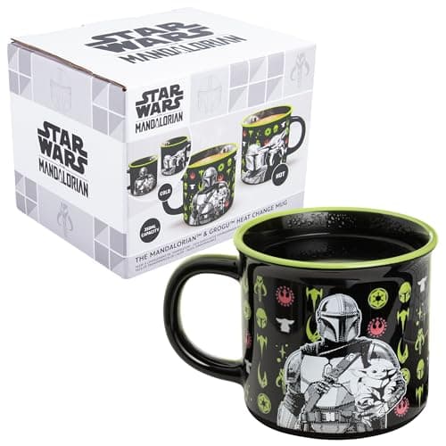 Image of Paladone Star Wars The Mandalorian and Grogu Heat Change Mug, 350ml Ceramic, Heat‑Reactive Symbols, Officially Licensed