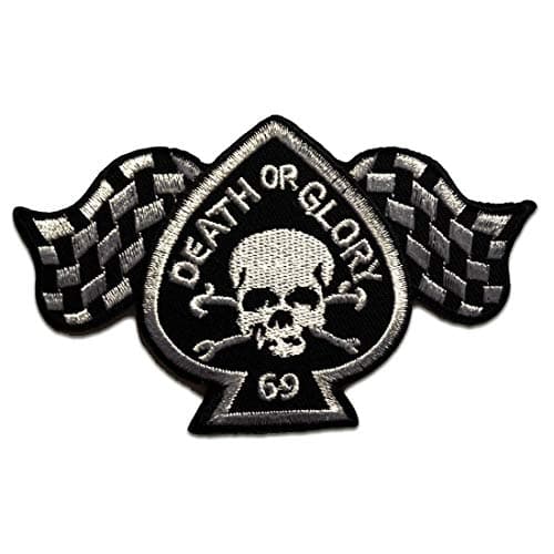 Image of Death Or Glory Biker - Iron on Patches Adhesive Emblem Stickers Appliques, Size: 3.74 x 2.44 inches