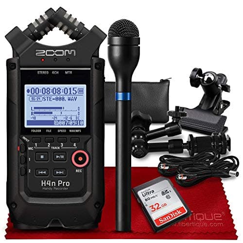 Image of Zoom H4n Pro Four-Channel Handy Audio Recorder (Black) – Musicians Accessory Pack Kit w/ 32GB Card, Dynamic Handheld Microphone & Cable along with Deluxe Bundle