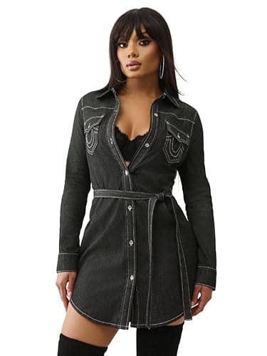 Image of True Religion Women's Western Shirt Dress, Black, L