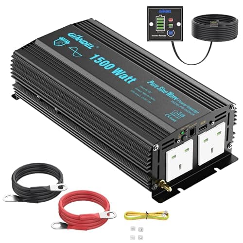Image of Pure Sine Wave Power Inverter 1500W DC 12V to AC 230V 240V with 4.5m Battery Status monitor Remote Controller 2.4A USB Port