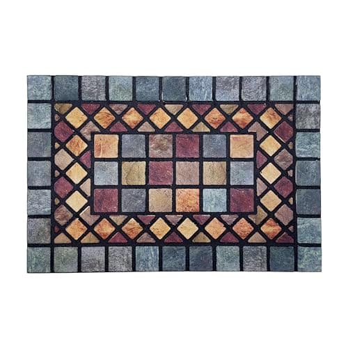 Image of Nicoman Tile Heavy Duty Boot Scraper Doormat, Non-Slip Anti-Fatigue Eco-Friendly Rubber Indoor/Outdoor Door Mat, Rectangular (60x40cm), Blue Border