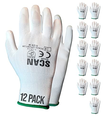 Image of Scan SCAGLOPUW12M White PU Coated Gloves - Size 8 (12 Pairs)