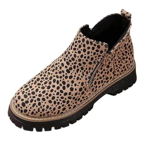 Image of Stylish Women's Leopard Print Ankle Boots Pointed Toe Side Zipper Mid Heel Winter Footwear for Fashionable Ladies (Brown, 6)